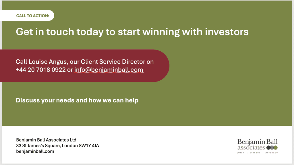 example of a call to action slide in a pitch deck structure